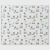 Siamees Kat Blauw Gingham Aquarel Cadeaupapier (Vlak)