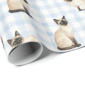 Siamees Kat Blauw Gingham Aquarel Cadeaupapier (Rol Hoek)