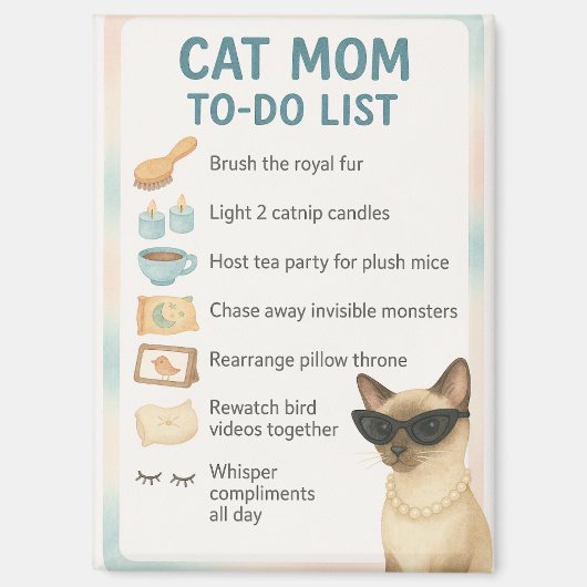 Siamees Kat Grappige takenlijst voor kattenliefheb Magneet (Voorkant)