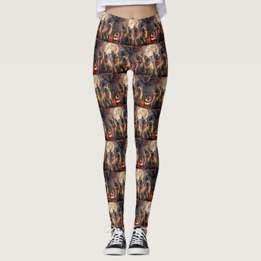 Siamees Kat Halloween Griezelen Leggings (Voorkant)