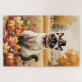 Siamees Kat In Herfstbladeren Thanksgiving Kunst Legpuzzel (Horizontaal)