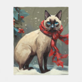 Siamees kat in Sneeuw Kerstmis Fleece Deken (Voorkant)
