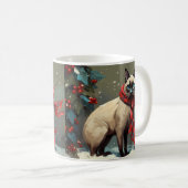 Siamees kat in sneeuw Kerstmis Koffiemok (Voorkant rechts)