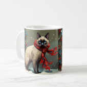 Siamees kat in sneeuw Kerstmis Koffiemok (Voorkant links)