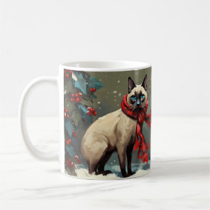 Siamees kat in sneeuw Kerstmis Koffiemok