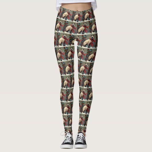 Siamees kat in sneeuw Kerstmis Leggings (Voorkant)