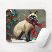 Siamees kat in sneeuw Kerstmis Muismat (Met muis)