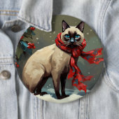 Siamees Kat in Sneeuw Kerstmis Ronde Button 6,0 Cm (In situ)