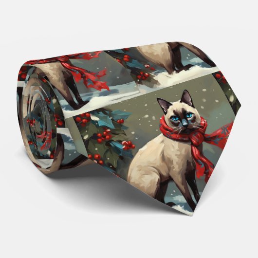 Siamees kat in sneeuw Kerstmis Stropdas (Opgerold)