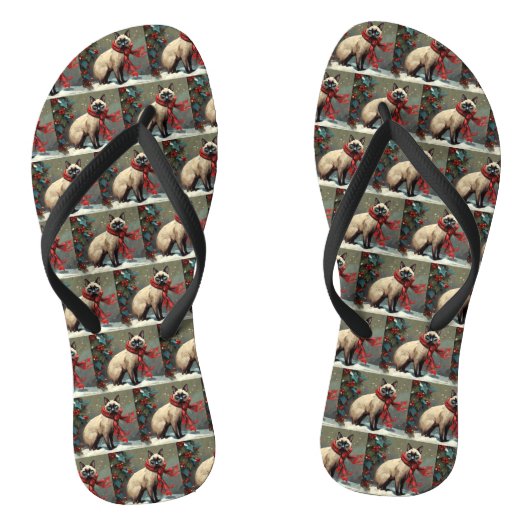 Siamees kat in sneeuw Kerstmis Teenslippers (Voetbed)