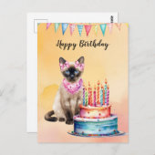 Siamees kat in Spa met verjaardagstaart Briefkaart (Voorkant / Achterkant)
