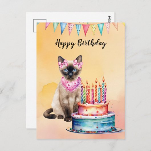 Siamees kat in Spa met verjaardagstaart Briefkaart (Voorkant / Achterkant)