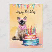 Siamees kat in Spa met verjaardagstaart Briefkaart (Voorkant)