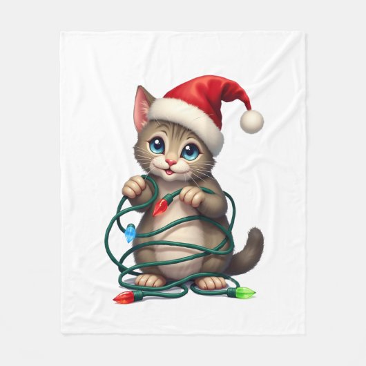 Siamees Kat Kerstmis V-Neck (2) Fleece Deken (Voorkant)