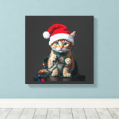 Siamees Kat Kerstmis V-Nek Canvas Afdruk (Insitu (Houten vloer))