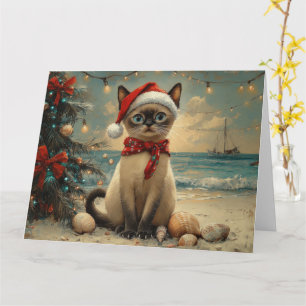 Siamees Kat Kerstmis Vintage Strand Kaart