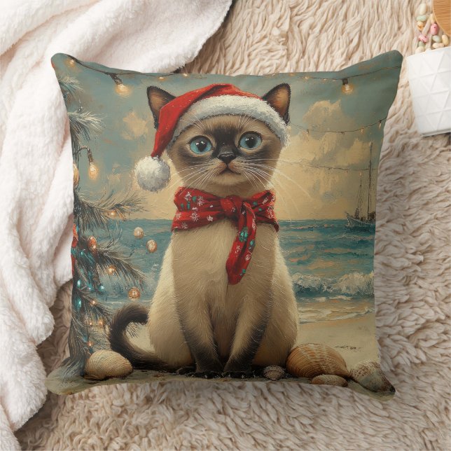 Siamees Kat Kerstmis Vintage Strand Kussen (Deken)