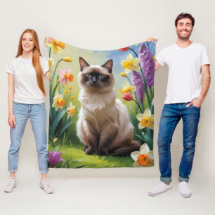 Siamees Kat Lentebloemen Schilderij Fleece Deken