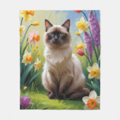 Siamees Kat Lentebloemen Schilderij Fleece Deken (Voorkant)
