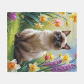Siamees Kat Lentebloemen Schilderij Fleece Deken (Voorkant (Horizontaal))