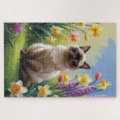 Siamees Kat Lentebloemen Schilderij Legpuzzel (Horizontaal)