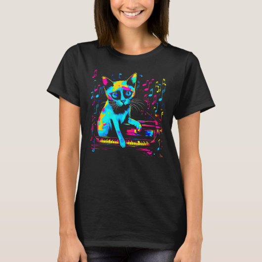 Siamees Kat Piano T-shirt (Voorkant)