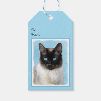 Siamees Kat Schilderij - Cute Originele Kat Kunst Cadeaulabel