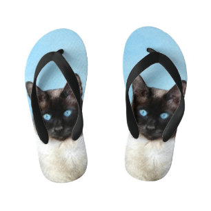 Siamees Kat Schilderij - Cute Originele Kat Kunst Kinder Teenslippers