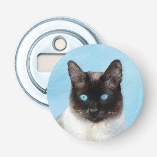Siamees Kat Schilderij - Mooie Originele Kat Kunst Button Flesopener