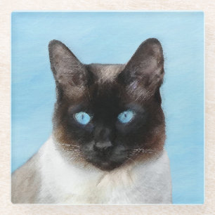 Siamees Kat Schilderij - Mooie Originele Kat Kunst Glazen Onderzetter