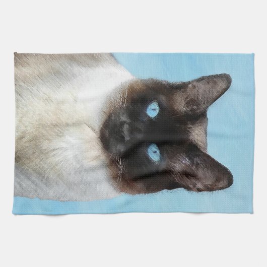Siamees Kat Schilderij - Mooie Originele Kat Kunst Theedoek (Horizontaal)