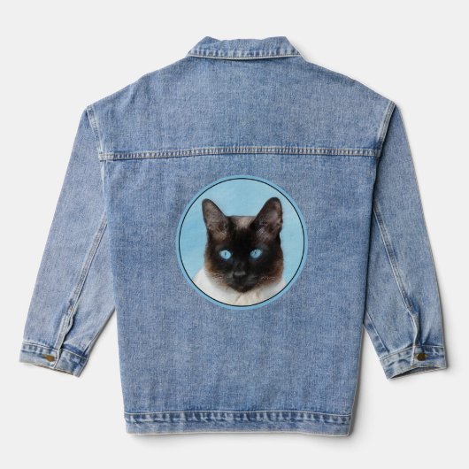 Siamees Kat Schilderij Originele Dier Kunst Denim Jacket (Achterkant)