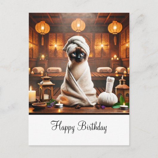 Siamees kat verjaardagsfeest in Spa Briefkaart (Voorkant)