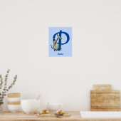 Siamees Kat Vlinder Monogram Eerste Letter P Naam Poster (Keuken)