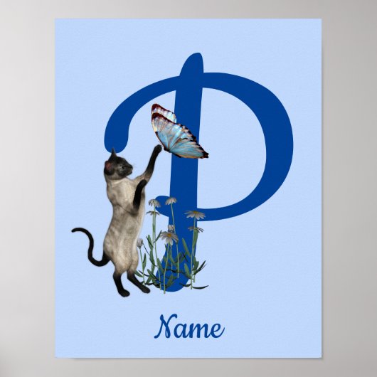 Siamees Kat Vlinder Monogram Eerste Letter P Naam Poster (Voorkant)