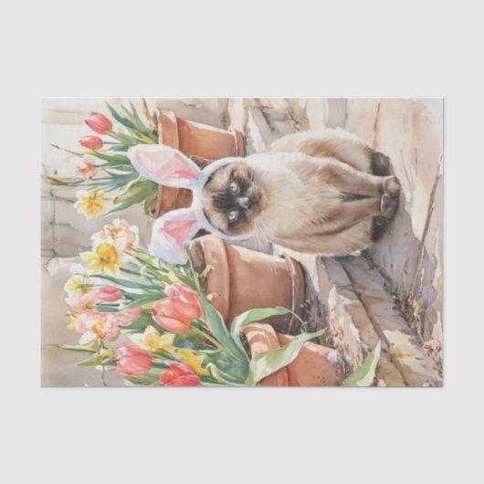 Siamees Konijn Schattige Paaskat met Tulpen Tissuepapier (Voorkant)
