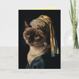 Siamees met een Parel Oorbel Wenskaart Feestdagen Kaart