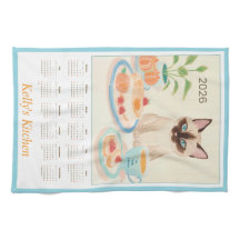 Siamees Pootjes & Theetijd Keukenhanddoek Kalender