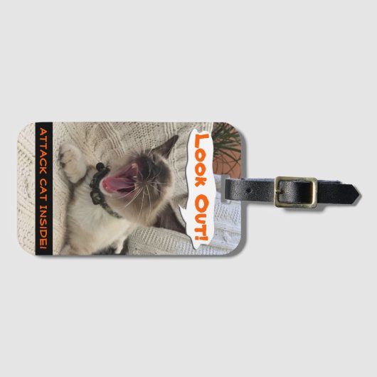 Siamese Attack Cat Warning Close-up foto Bagagelabel (Voorkant (horizontaal))