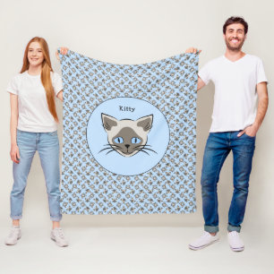 Siamese Blue Eyed Cat Face Dark op Light Graphic Fleece Deken