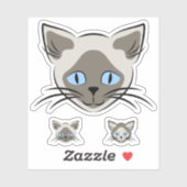 Siamese Blue Eyed Cat Face Graphic Art Sticker (Vel)