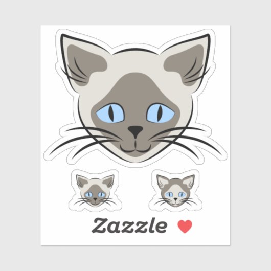 Siamese Blue Eyed Cat Face Graphic Art Sticker (Vel)
