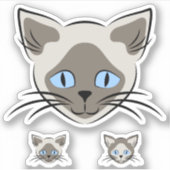 Siamese Blue Eyed Cat Face Graphic Art Sticker (Voorkant)
