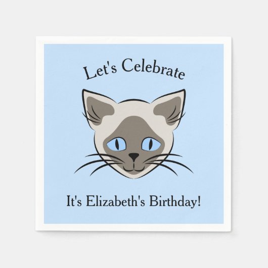 Siamese Blue Eyed Cat Face Graphic Birthday Servet (Voorkant)