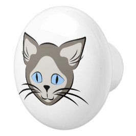 Siamese Blue Eyed Cat Face Light op donkere afbeel Keramische Knop