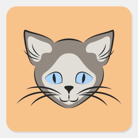 Siamese Blue Eyed Cat Face Light op donkere afbeel Vierkante Sticker (Voorkant)