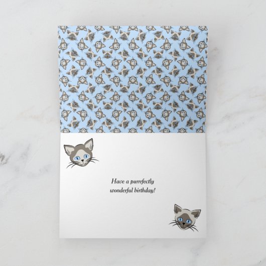 Siamese Blue Eyed Cat faces Graphic Art Birthday Kaart (Binnen)