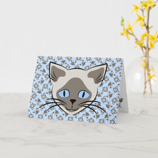 Siamese Blue Eyed Cat faces Graphic Art Birthday Kaart (Gele Bloem)