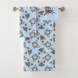 Siamese Blue Eyed Cat Faces Graphic Art Pattern Bad Handdoek