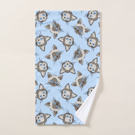 Siamese Blue Eyed Cat Faces Graphic Art Pattern Bad Handdoek (Handdoek)